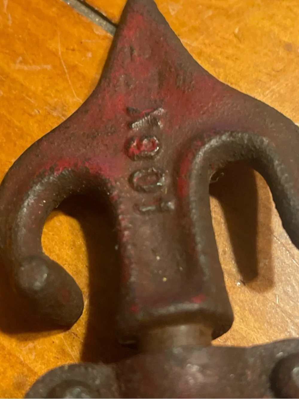 Vintage Red Iron pulley Decor with arrow with tie off Cleat